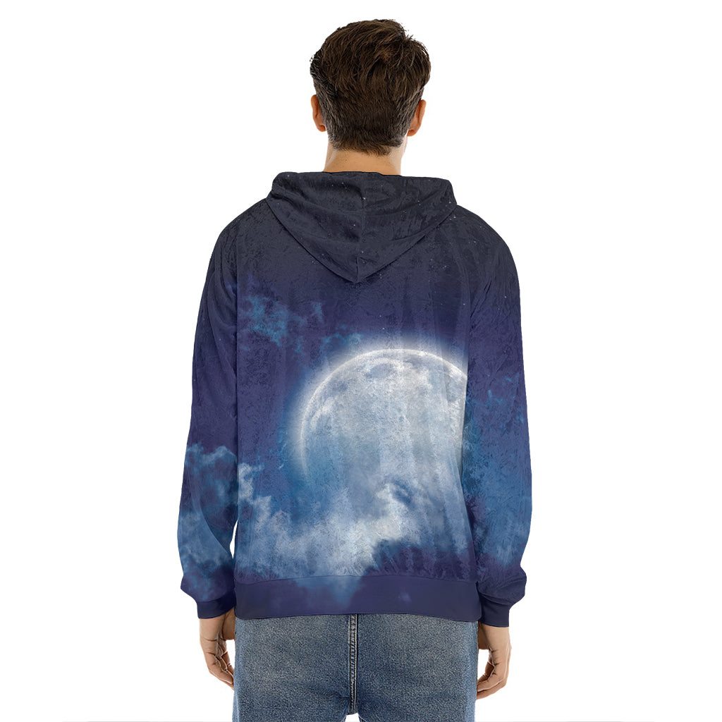 Night Sky Full Moon Print Men's Velvet Pullover Hoodie
