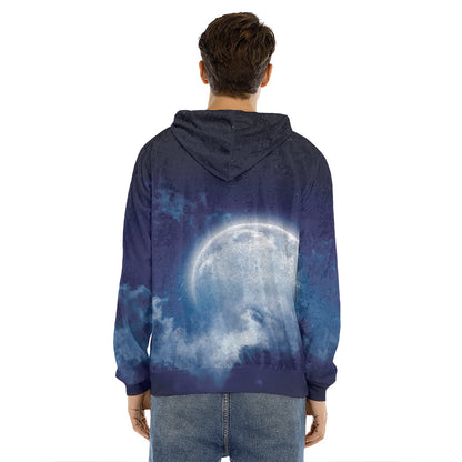 Night Sky Full Moon Print Men's Velvet Pullover Hoodie