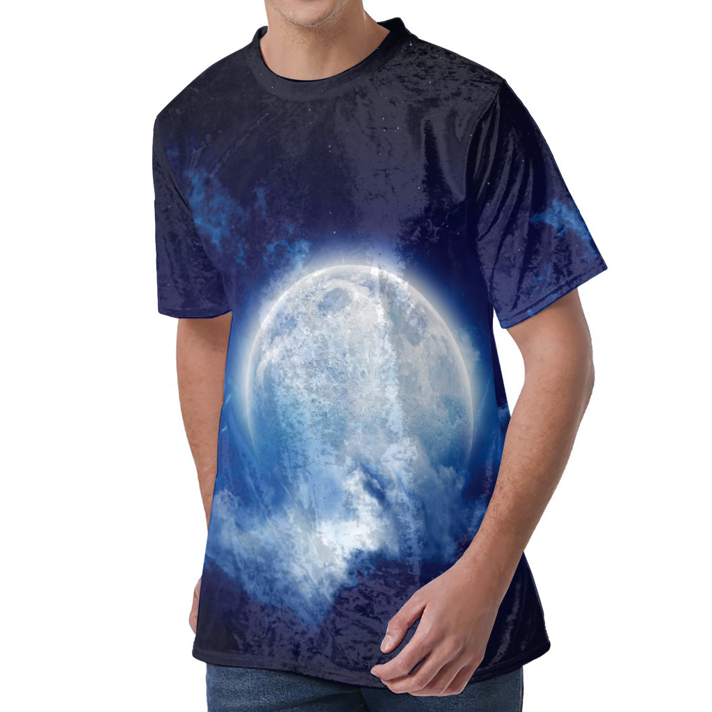 Night Sky Full Moon Print Men's Velvet T-Shirt