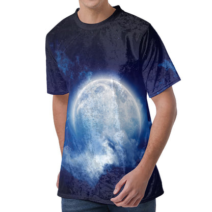 Night Sky Full Moon Print Men's Velvet T-Shirt