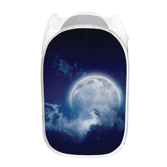 Night Sky Full Moon Print Mesh Laundry Hamper