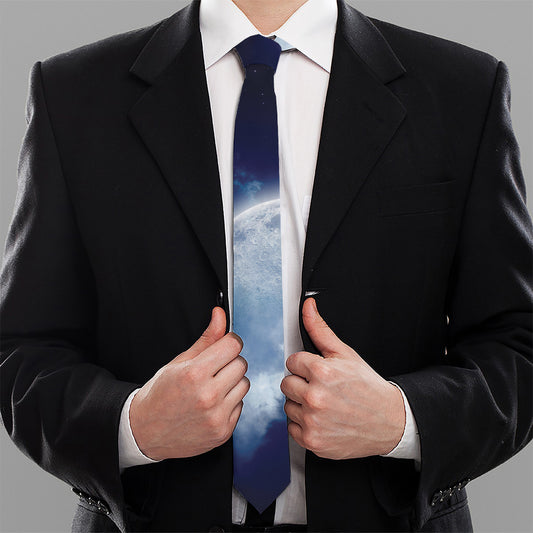 Night Sky Full Moon Print Necktie
