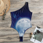 Night Sky Full Moon Print One Shoulder Bodysuit