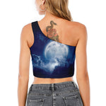 Night Sky Full Moon Print One Shoulder Crop Top