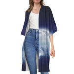 Night Sky Full Moon Print Open Front Beach Cover Up