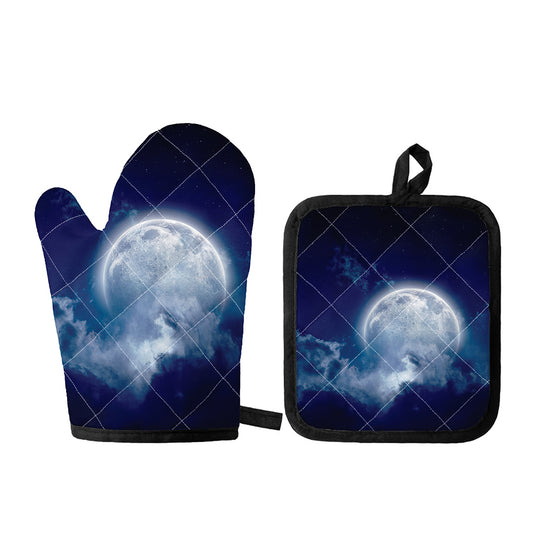Night Sky Full Moon Print Oven Mitt And Pot Holder Set