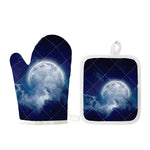Night Sky Full Moon Print Oven Mitt And Pot Holder Set