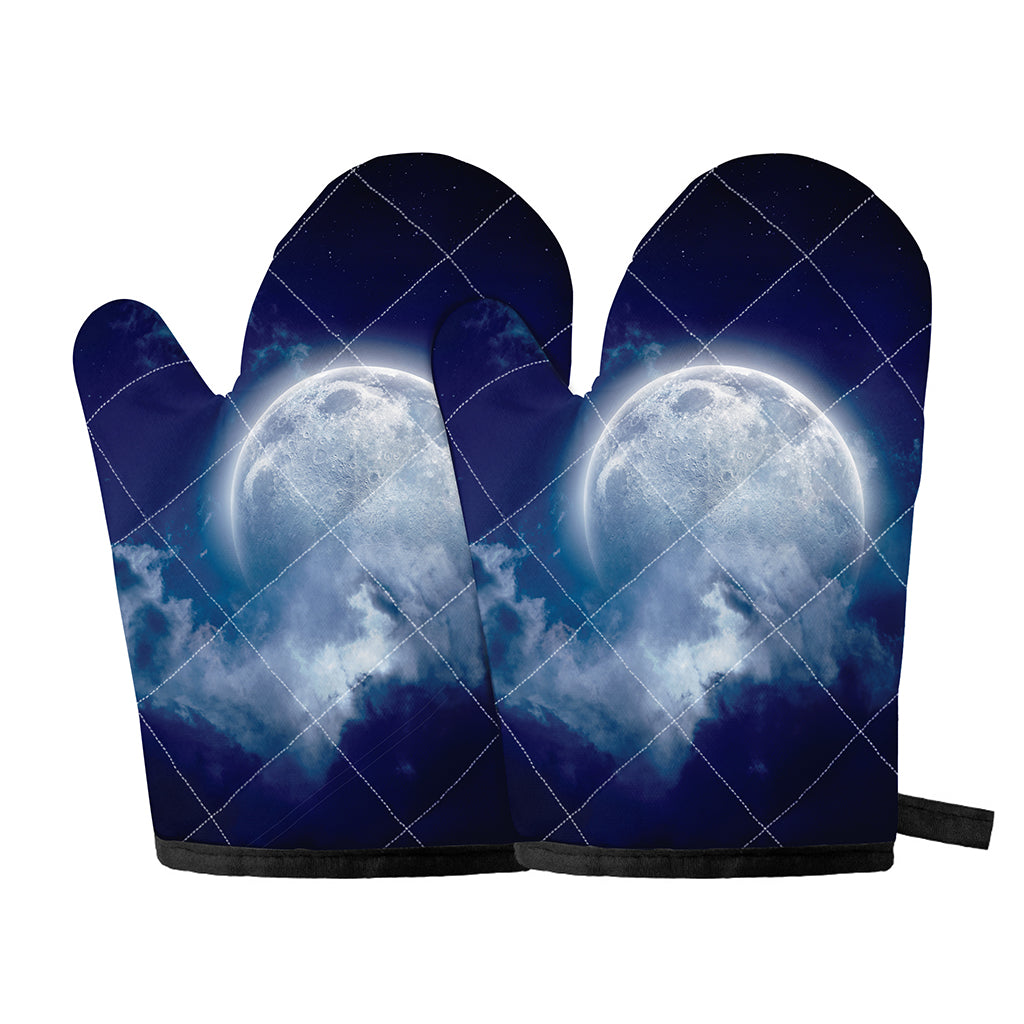 Night Sky Full Moon Print Oven Mitts