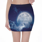 Night Sky Full Moon Print Pencil Mini Skirt
