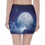Night Sky Full Moon Print Pencil Mini Skirt
