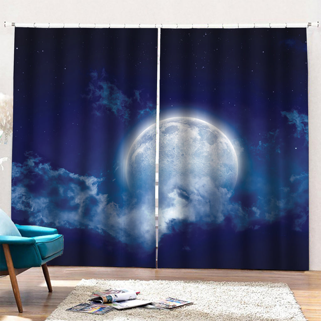 Night Sky Full Moon Print Pencil Pleat Curtains