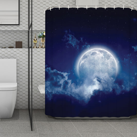 Night Sky Full Moon Print Polyester Shower Curtain
