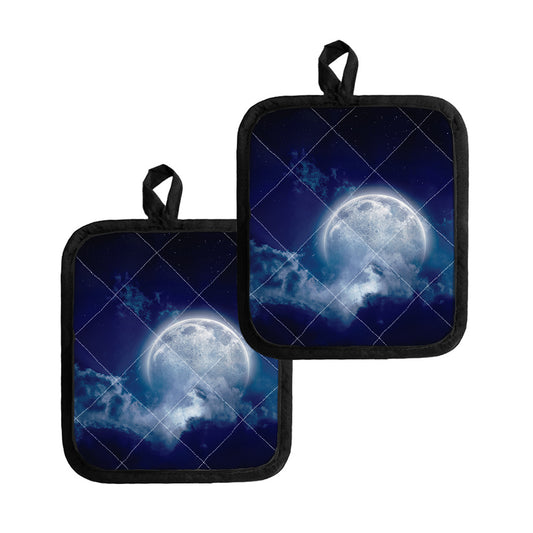 Night Sky Full Moon Print Pot Holders