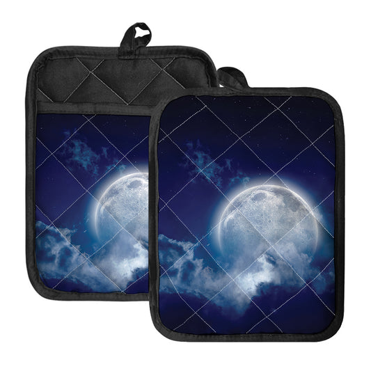 Night Sky Full Moon Print Pot Holders With Pocket