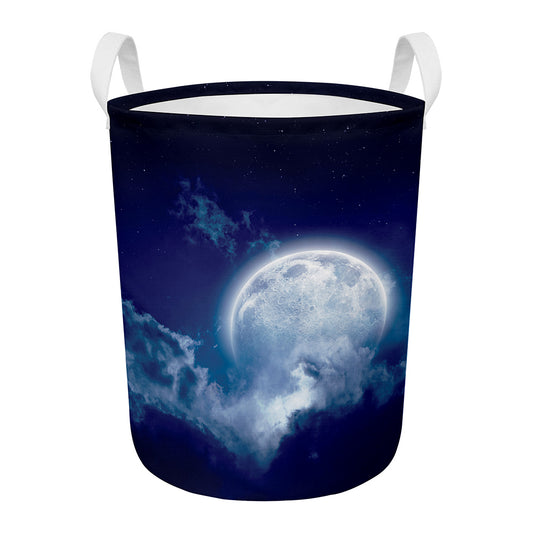 Night Sky Full Moon Print Round Laundry Basket