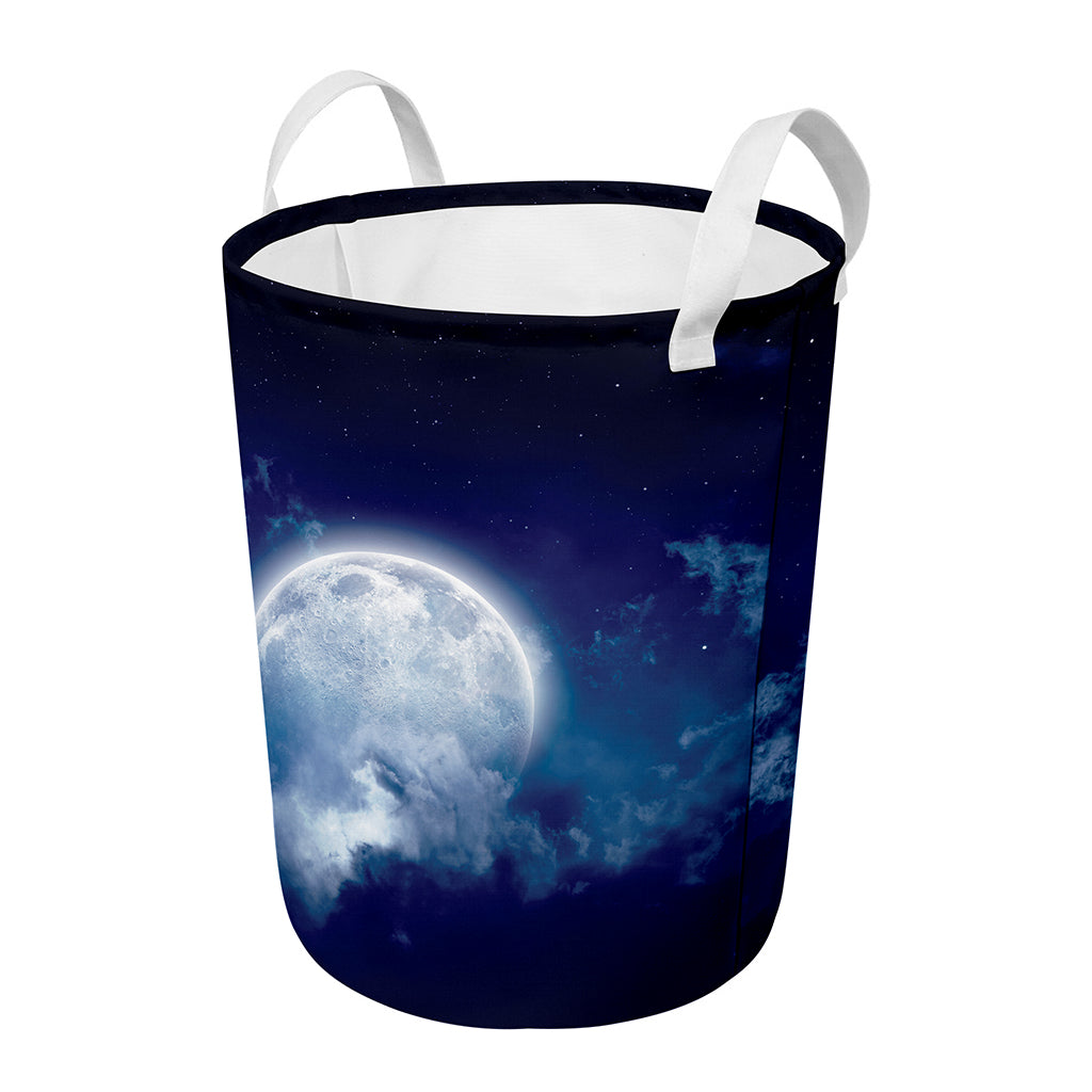 Night Sky Full Moon Print Round Laundry Basket