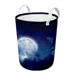 Night Sky Full Moon Print Round Laundry Basket