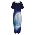 Night Sky Full Moon Print Short Sleeve Long Nightdress