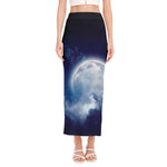 Night Sky Full Moon Print Side Slit Maxi Skirt