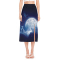Night Sky Full Moon Print Side Slit Midi Skirt
