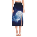 Night Sky Full Moon Print Side Slit Midi Skirt