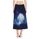 Night Sky Full Moon Print Side Slit Midi Skirt