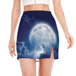 Night Sky Full Moon Print Side Slit Mini Skirt