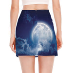 Night Sky Full Moon Print Side Slit Mini Skirt