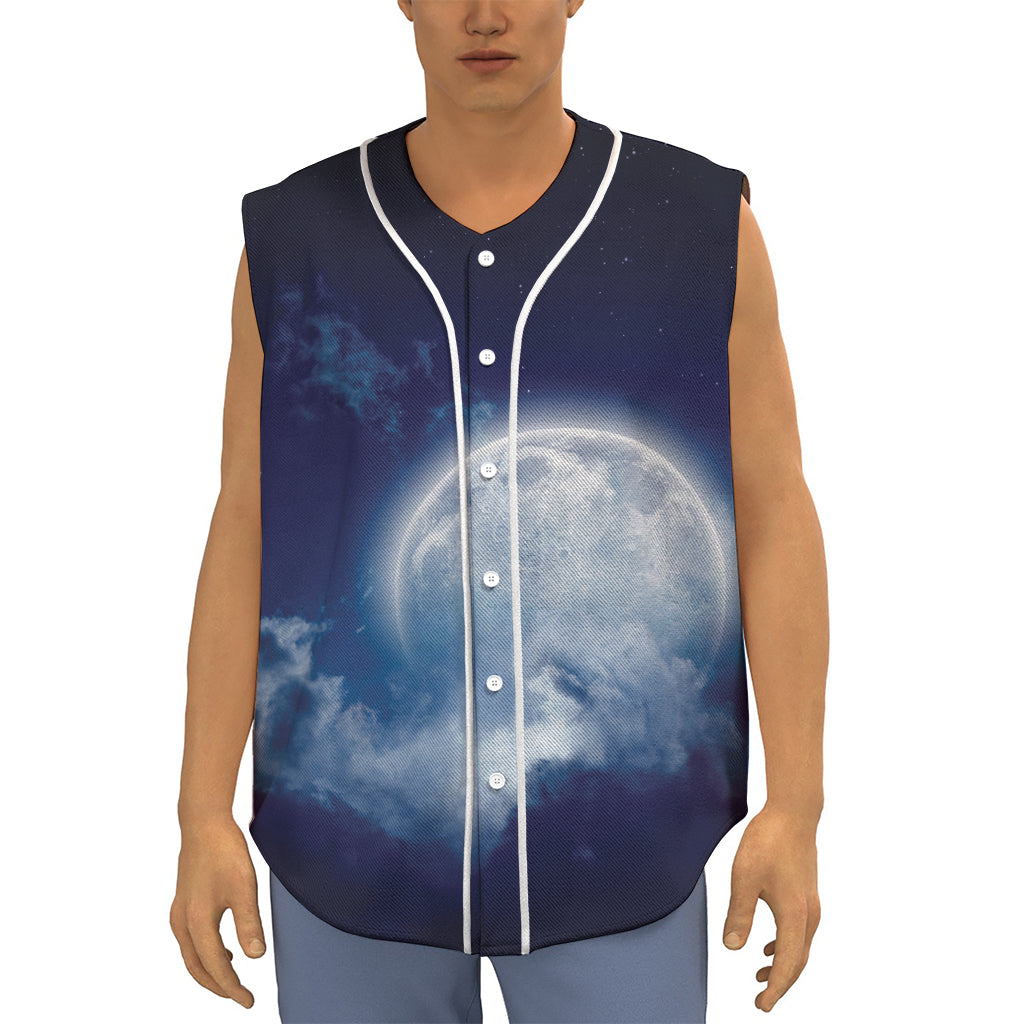Night Sky Full Moon Print Sleeveless Baseball Jersey