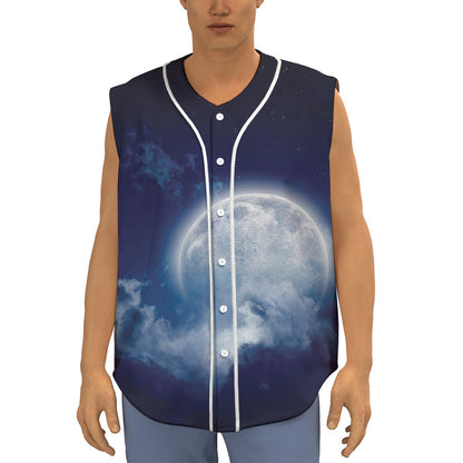 Night Sky Full Moon Print Sleeveless Baseball Jersey