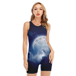 Night Sky Full Moon Print Sleeveless One Piece Swimsuit