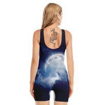 Night Sky Full Moon Print Sleeveless One Piece Swimsuit