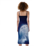 Night Sky Full Moon Print Slim Fit Midi Cami Dress
