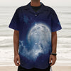 Night Sky Full Moon Print Textured Short Sleeve Shirt