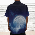 Night Sky Full Moon Print Textured Short Sleeve Shirt