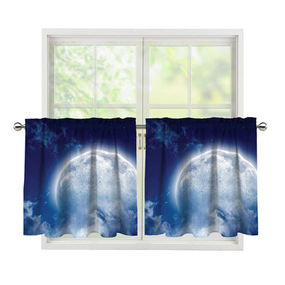 Night Sky Full Moon Print Tier Curtains