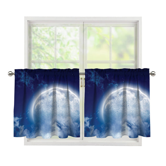 Night Sky Full Moon Print Tier Curtains