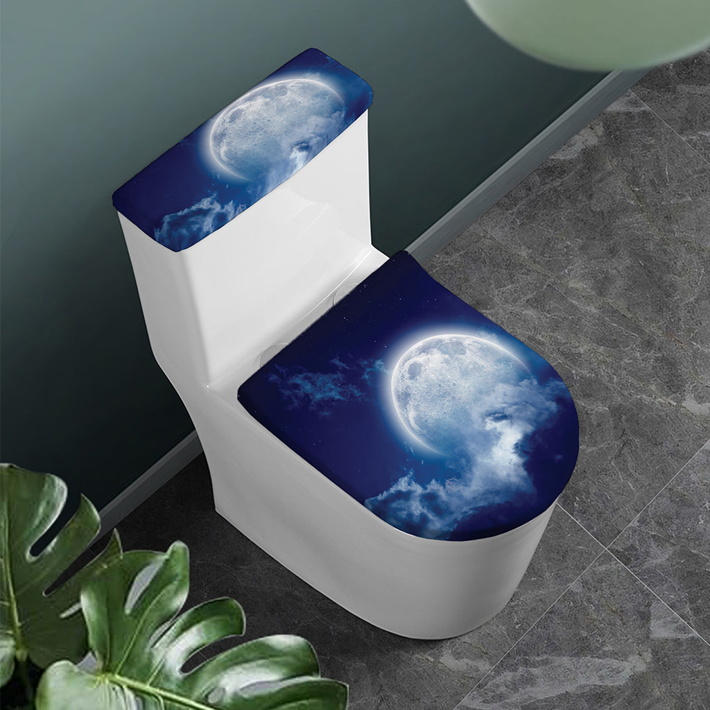 Night Sky Full Moon Print Toilet Lid And Tank Cover Set