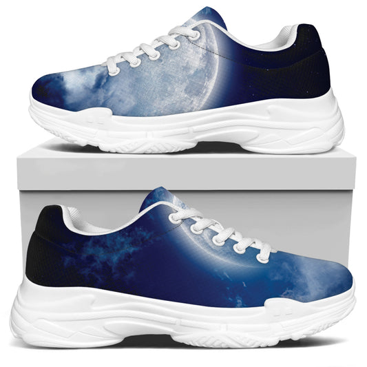 Night Sky Full Moon Print White Chunky Shoes