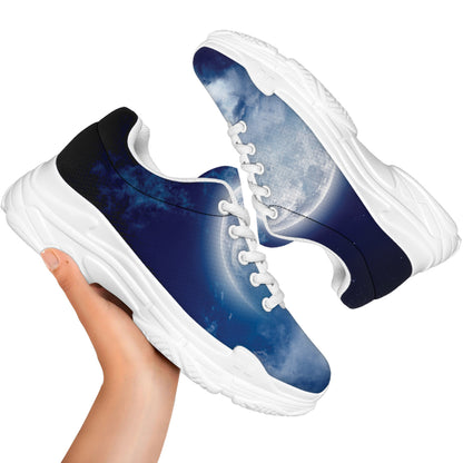Night Sky Full Moon Print White Chunky Shoes