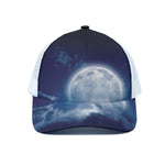 Night Sky Full Moon Print White Mesh Trucker Cap