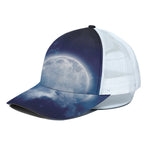 Night Sky Full Moon Print White Mesh Trucker Cap