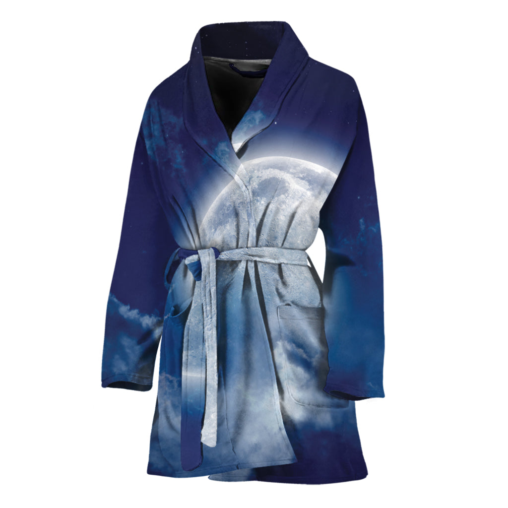 Night Sky Full Moon Print Women's Bathrobe