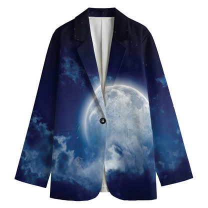 Night Sky Full Moon Print Women's Blazer