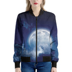 Night Sky Full Moon Print Women's Bomber Jacket