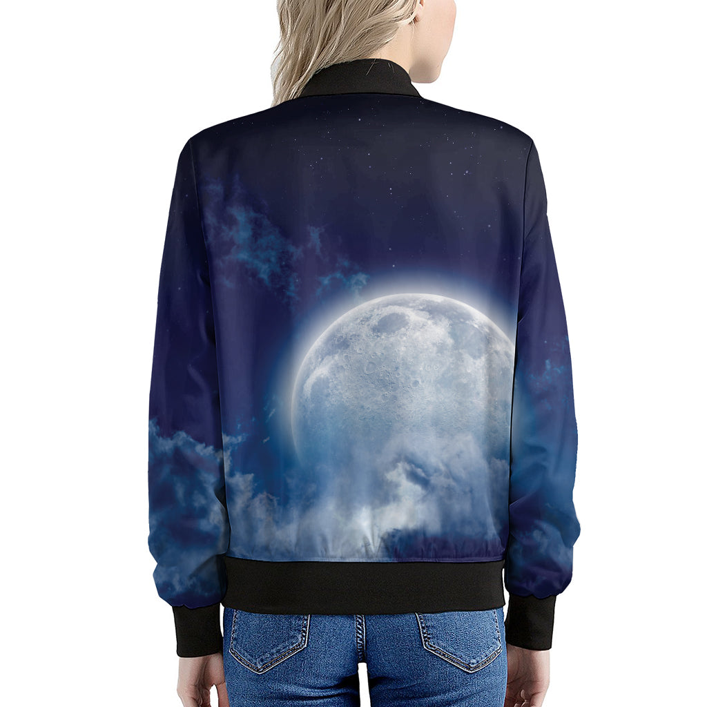 Night Sky Full Moon Print Women's Bomber Jacket