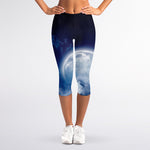 Night Sky Full Moon Print Women's Capri Leggings