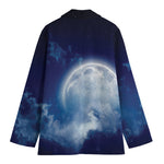 Night Sky Full Moon Print Women's Cotton Blazer