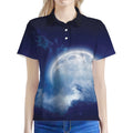 Night Sky Full Moon Print Women's Polo Shirt