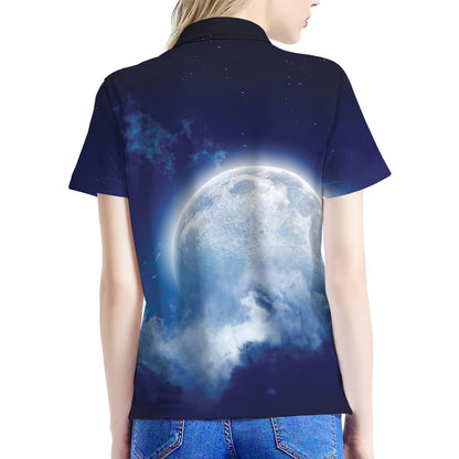 Night Sky Full Moon Print Women's Polo Shirt